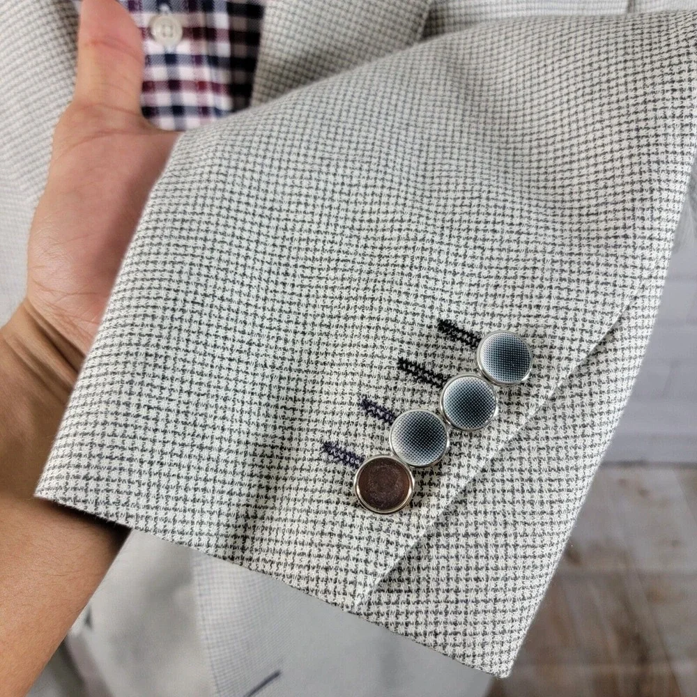 Maceoo Men's Blazer Bethoven Grid White‎ Two Button Checked Poly Blend Size 48L